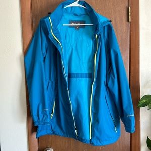 Eddie Bauer Raincoat blue/ lime green ladies size large. great condition.